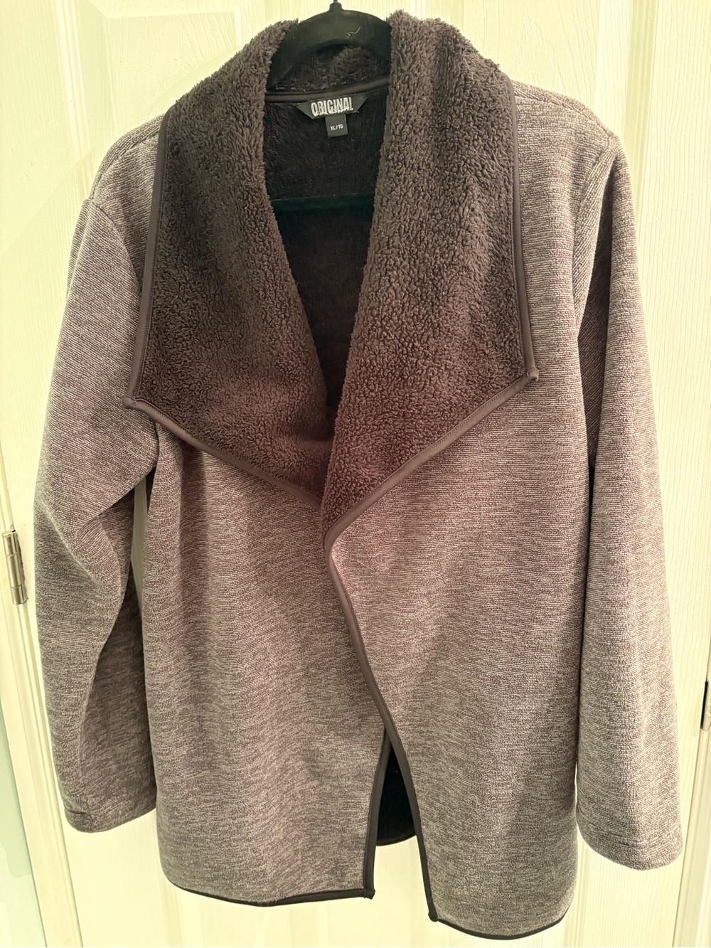 Nicole Miller Grey with black Sherpa-Lined Open Front Jacket